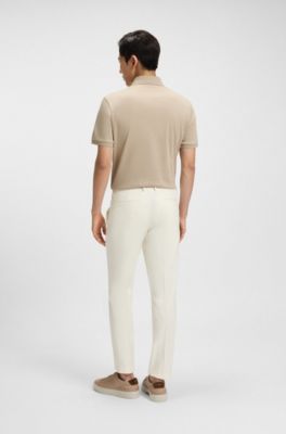 Slim-fit trousers in stretch double-faced fabric, Natural