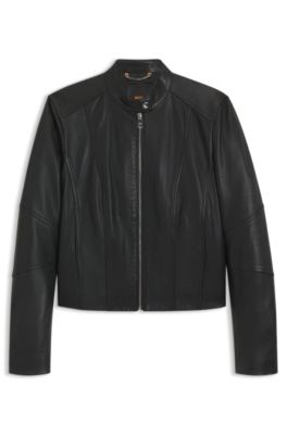 Regular-fit jacket in leather, Black