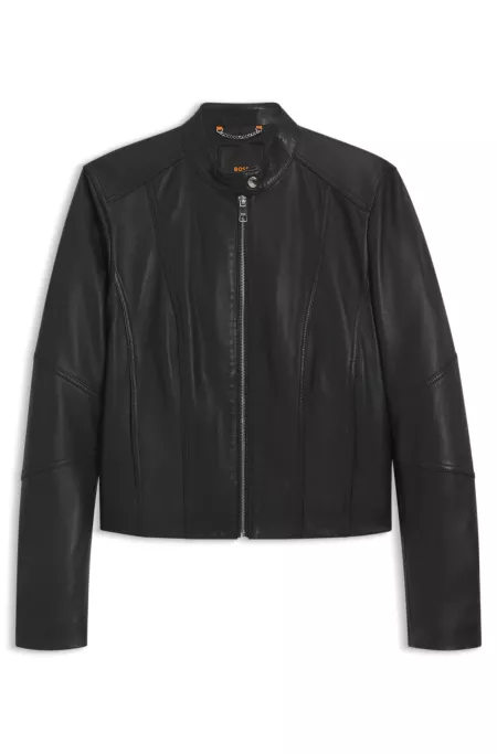 Bikerjacke aus weichem Leder mit Stehkragen
