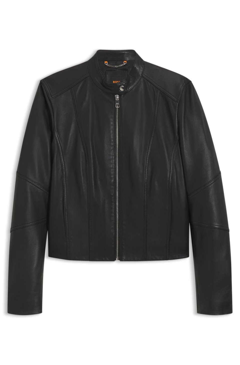 Stand-collar biker jacket in soft leather