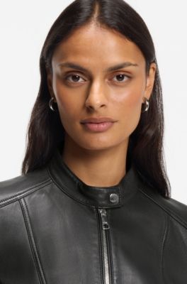Regular-fit jacket in leather, Black