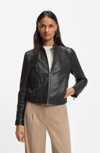 Leather jacket with stand collar, Black
