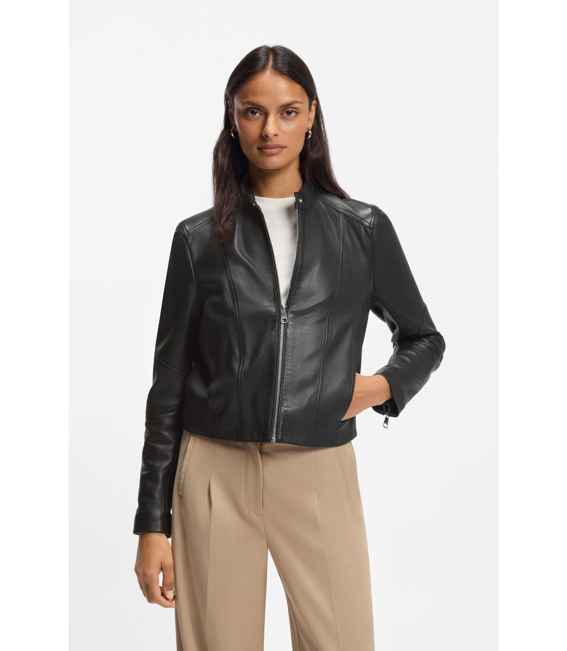 BOSS - レザージャケット スタンドカラー - ブラック