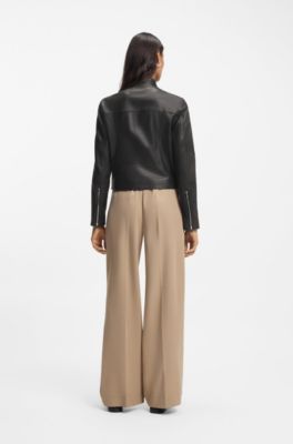 Regular-fit jacket in leather, Black
