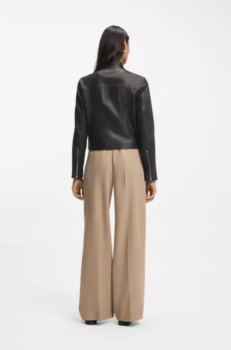 Stand-collar biker jacket in soft leather