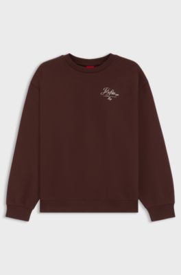 Cotton-terry sweatshirt with Parisian graphic print, Dark Brown