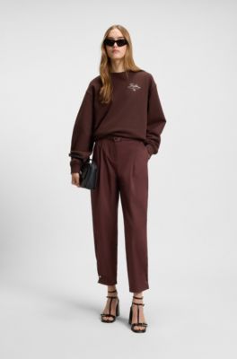 Sweatshirt van katoenen sweatstof met graphische Parijse print, Donkerbruin