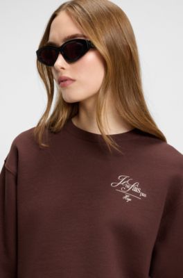 Sudadera de felpa de algod&oacute;n con estampado gr&aacute;fico parisino, Marr&oacute;n oscuro