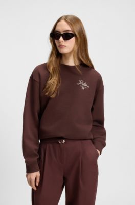 Cotton-terry sweatshirt with Parisian graphic print, Dark Brown