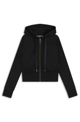 Hoodie mit Rei&szlig;verschluss und Monogramm-Tape, Schwarz