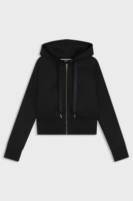 Zip-up hoodie with monogram tape, Black