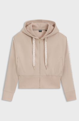 Zip-up hoodie with monogram tape, Light Beige