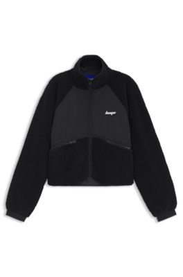 Teddy jacket with contrast-fabric front, Black