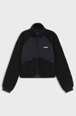 Teddy jacket with contrast-fabric front, Black