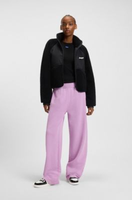 Teddy jacket with contrast-fabric front, Black