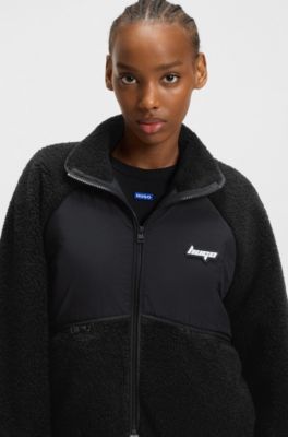 Teddy jacket with contrast-fabric front, Black