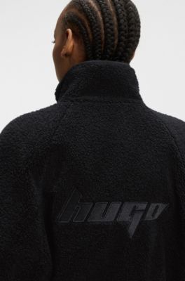 Teddy jacket with contrast-fabric front, Black