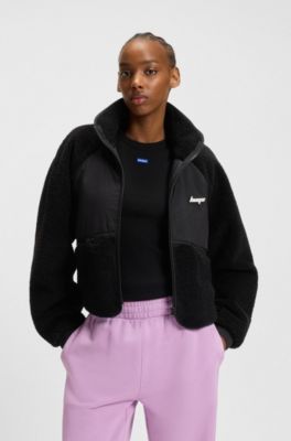 Teddy jacket with contrast-fabric front, Black