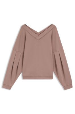V-neck sweatshirt with balloon sleeves, Light Brown
