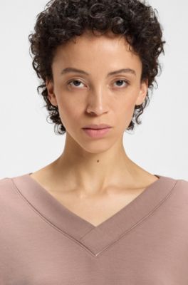 V-neck sweatshirt with balloon sleeves, Light Brown