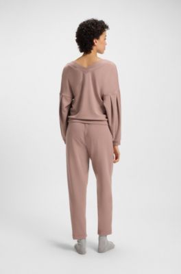 V-neck sweatshirt with balloon sleeves, Light Brown