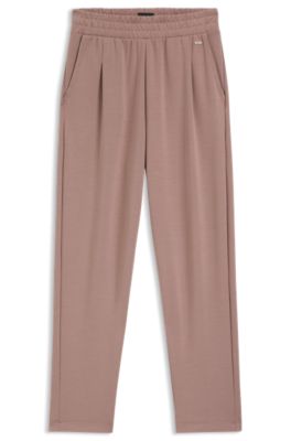 Tapered-fit tracksuit bottoms with gloss piping, Light Brown