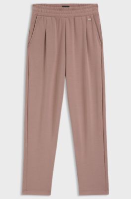 Tapered-fit tracksuit bottoms with gloss piping, Light Brown