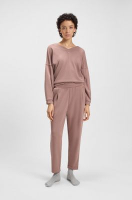 Tapered-fit tracksuit bottoms with gloss piping, Light Brown