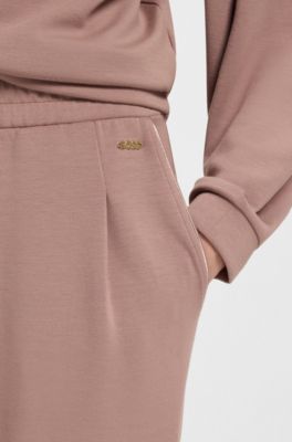 Tapered-fit tracksuit bottoms with gloss piping, Light Brown