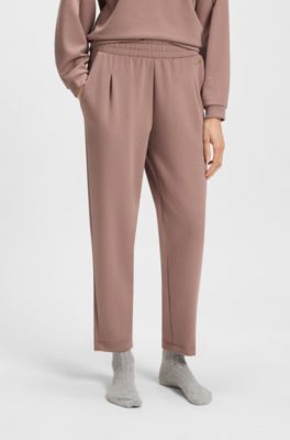 Tapered-fit tracksuit bottoms with gloss piping, Light Brown