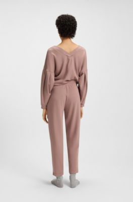 Tapered-fit tracksuit bottoms with gloss piping, Light Brown