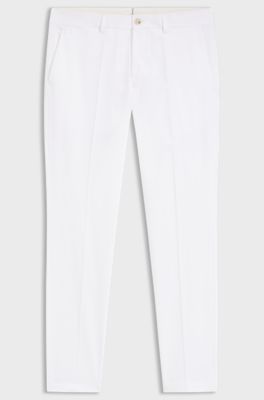Slim-fit trousers in cotton, silk and stretch, White
