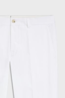 Slim-fit trousers in cotton, silk and stretch, White