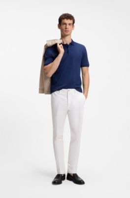 Slim-fit trousers in cotton, silk and stretch, White