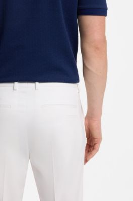 Slim-fit trousers in cotton, silk and stretch, White