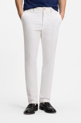 Slim-fit trousers in cotton, silk and stretch, White