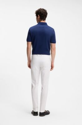 Slim-fit trousers in cotton, silk and stretch, White