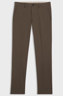 Slim-fit trousers in cotton, silk and stretch, Brown