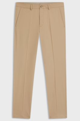 Slim-fit trousers in cotton, silk and stretch, Beige