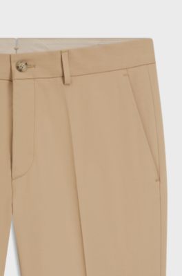 Slim-fit trousers in cotton, silk and stretch, Beige