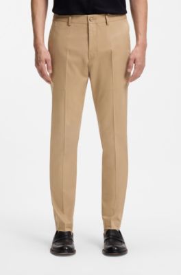 Pantaloni slim fit in misto cotone e seta elasticizzato, Beige