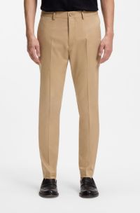 Slim-fit trousers in cotton, silk and stretch, Beige