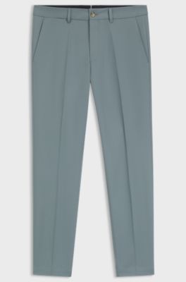 Slim-fit trousers in cotton, silk and stretch, Dark Green