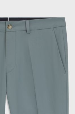 Slim-fit trousers in cotton, silk and stretch, Dark Green