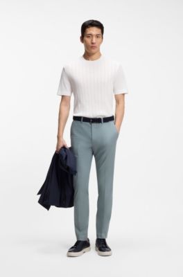 Slim-fit trousers in cotton, silk and stretch, Dark Green