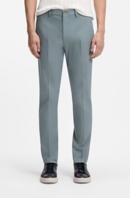 Slim-fit trousers in cotton, silk and stretch, Dark Green