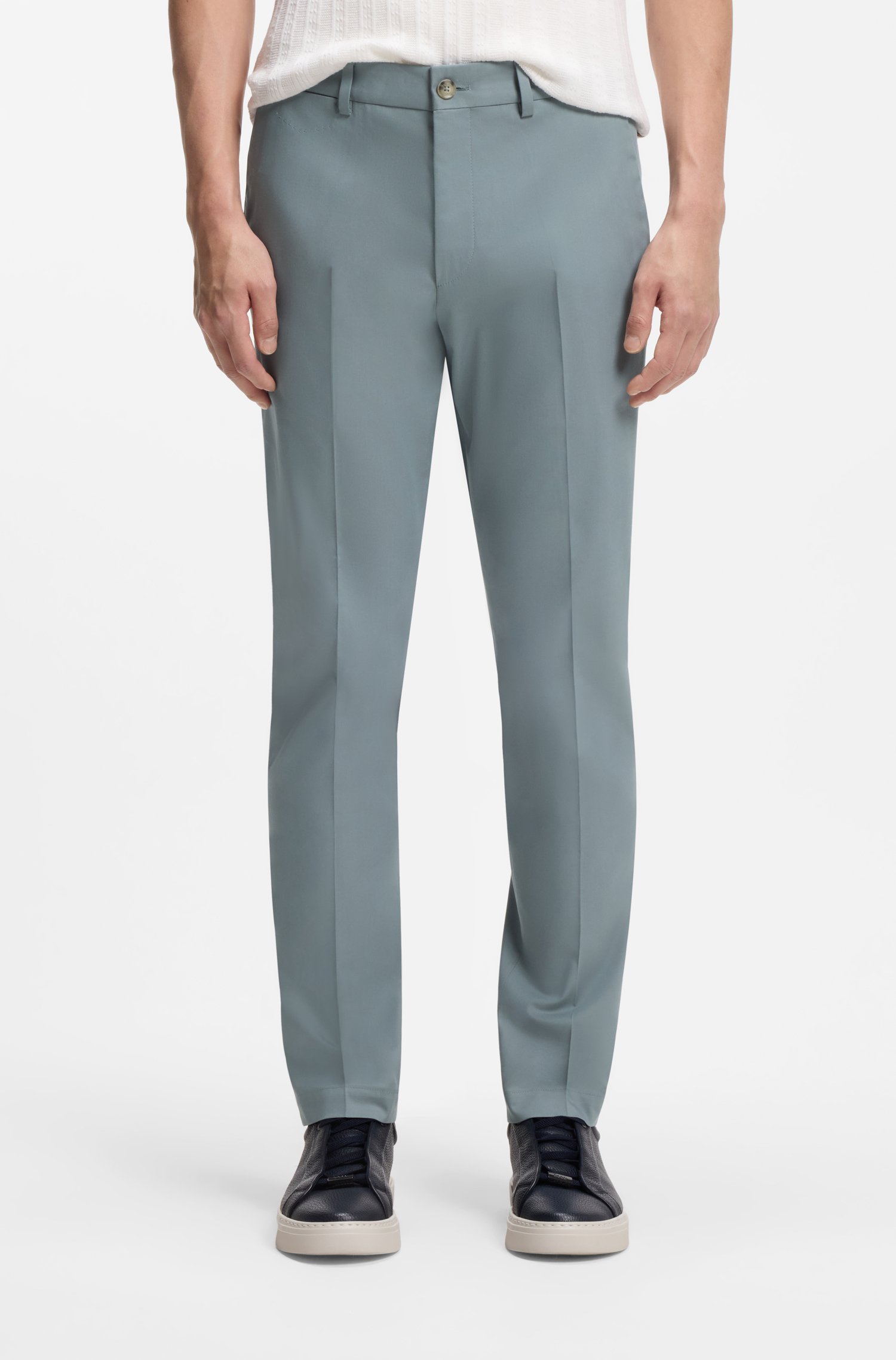 Boss Slim-fit trousers in cotton, silk and stretch