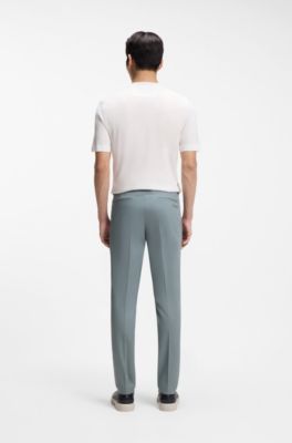 Slim-fit trousers in cotton, silk and stretch, Dark Green