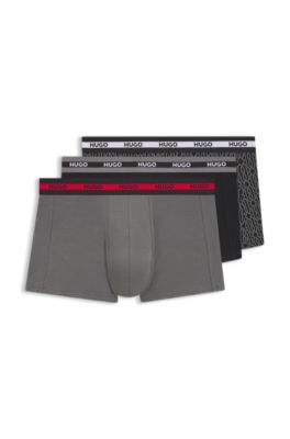 Set van drie korte boxershorts met logotailleband van stretchkatoen, Zwart / grijs