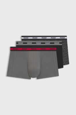 Three-pack of trunks in stretch cotton, Black / Grey